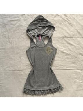 Liz Lisa Doll Gray Rib Knit Hooded Tank Lace Hem Japan Size XS